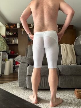 Brave person White Mesh Athletic Shorts with Drawstring